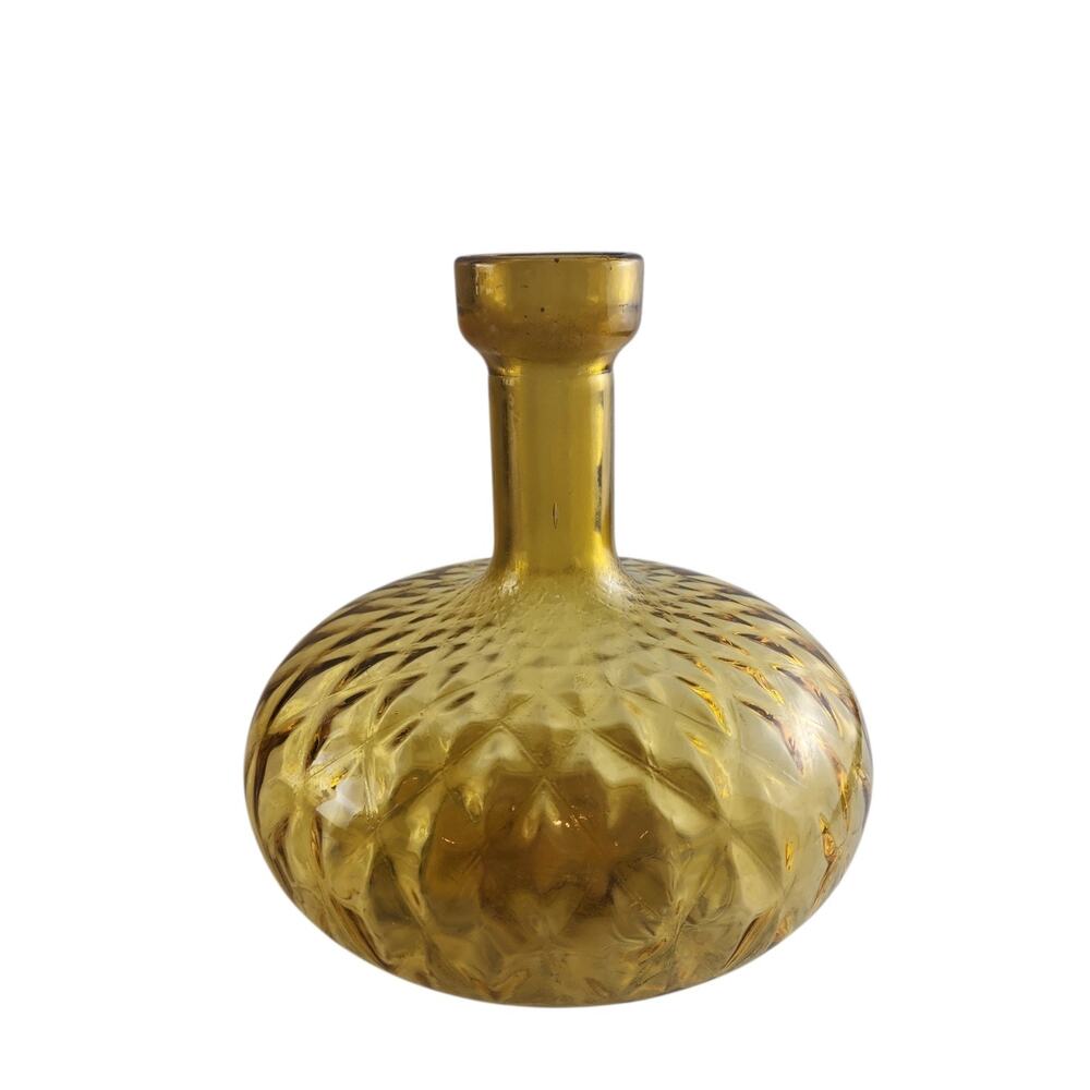 Vintage Empoli Amber Glass Decanter / Vase Diamond Optic (No Stopper)